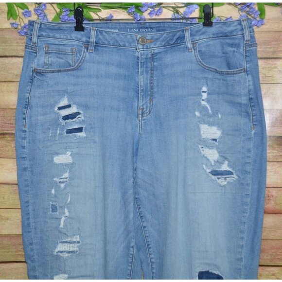 Lane Bryant Womens Plus 22 Light Wash Distressed Boyfriend Blue Jeans Stretch - Picture 2 of 11